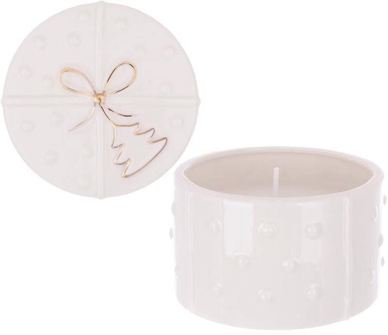 Подсвечник фарфоровый Подарок с золотым бантом с восковой свечой 9,5 см Подсвечник фарфоровый Подарок с золотым бантом с восковой свечой 9,5 см