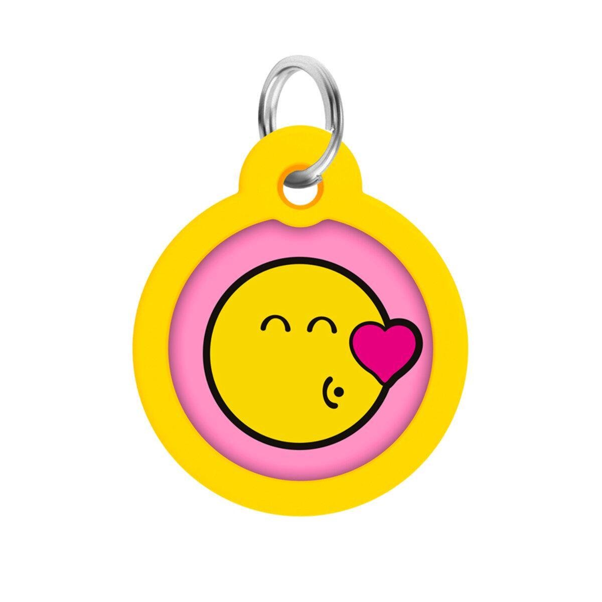 Адресник металевий для собак і котів Waudog Smart ID Смайли на рожевому з QR паспортом коло 30 мм (230-0187 Col)
