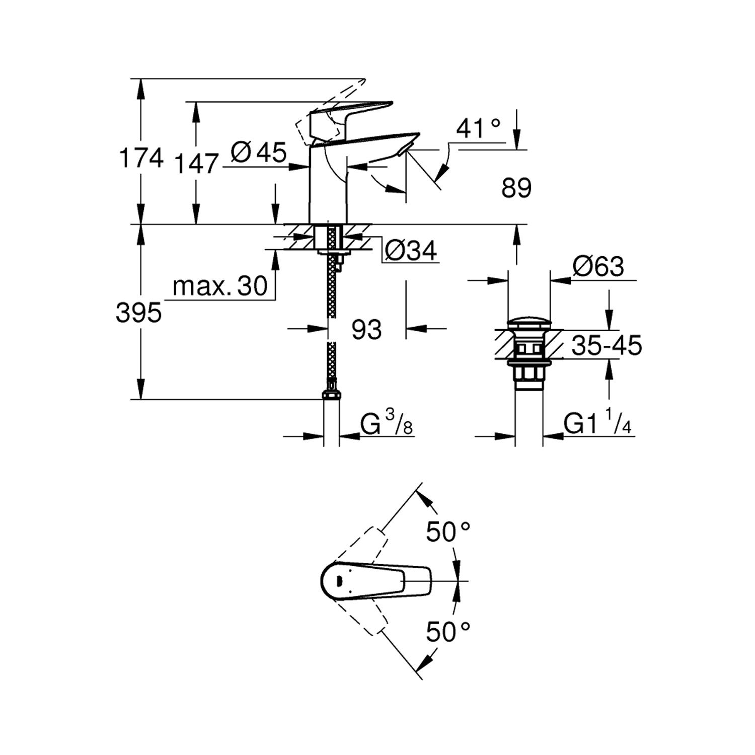Смеситель для умывальника Grohe QuickFix Start Edge 24199001 CV031938 однорычажный Хром (172453) - фото 2