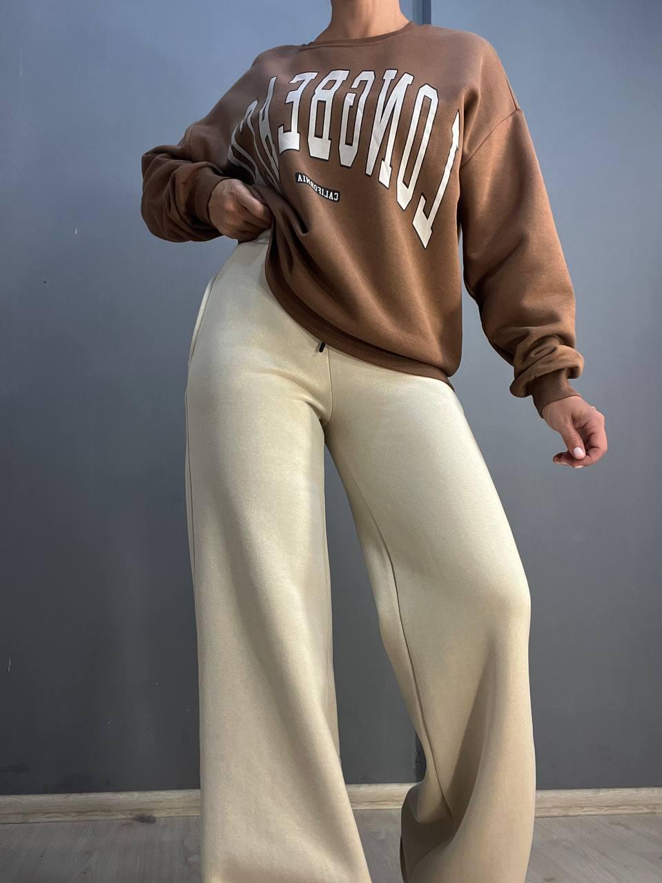 Костюм женский QUZEN 388-488 свитшот брюки палаццо широкие на флисе M Коричневый (861) - фото 7 Костюм женский QUZEN 388-488 свитшот брюки палаццо широкие на флисе M Коричневый (861) - фото 7