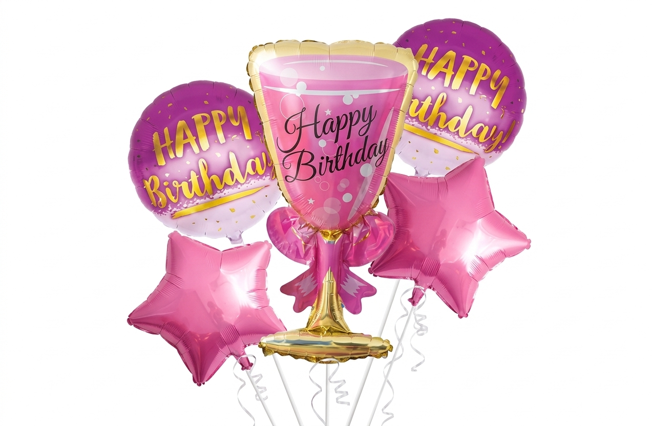 Набор воздушных шаров фольгированных Бокал 5 шт. Розовый (2990522732)