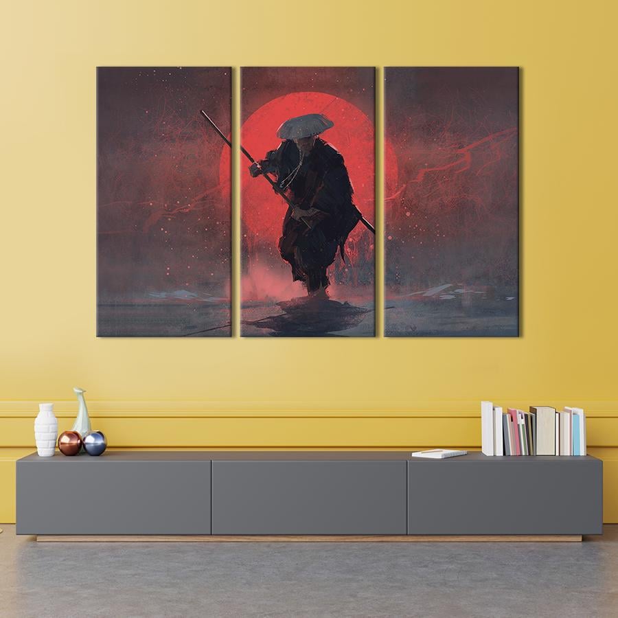 Модульная картина триптих Самурай на фоне заката 78x48 см (676-31)