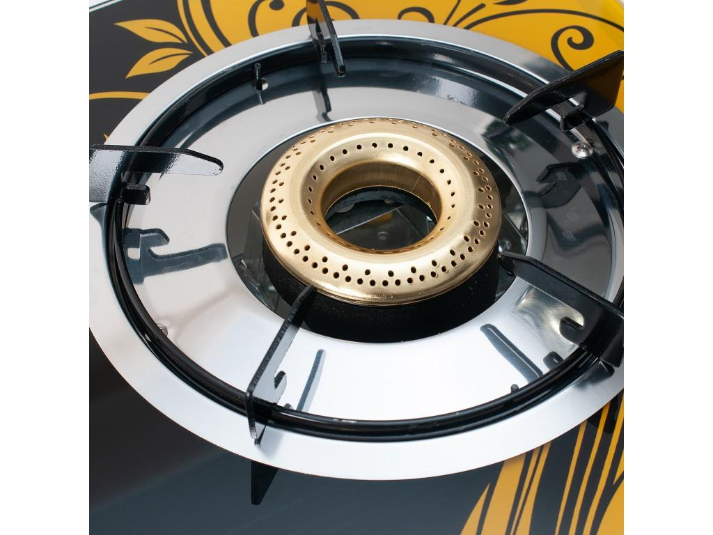 Газовая плита ELECTRA MOON на 2 комфорки с пьезоподжигом и регулировкой пламени стекло и нержавеющая сталь 2,2 кВт Черно-желтый (11666js) - фото 2