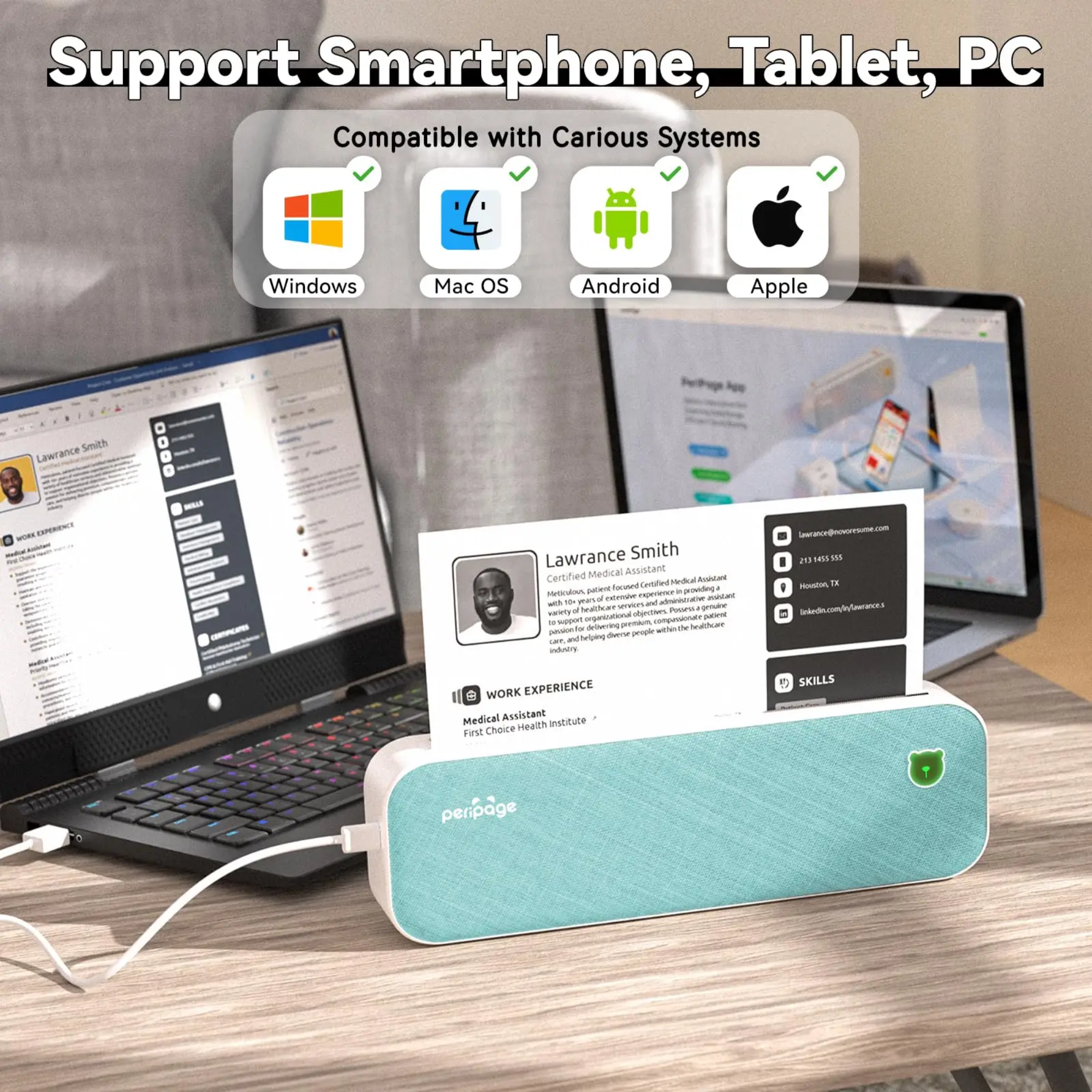 Термопринтер портативный беспроводной PeriPage A40 2 рулона термо бумаги/5 листов бумаги для трансфера тату Blue (GS-265) - фото 6 Термопринтер портативный беспроводной PeriPage A40 2 рулона термо бумаги/5 листов бумаги для трансфера тату Blue (GS-265) - фото 6