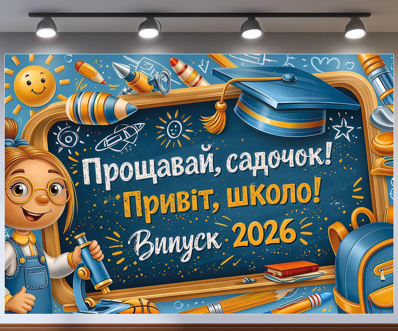 Баннер на выпускной в детский сад "Прощавай садок Випуск 2026" девочка 300x200 см