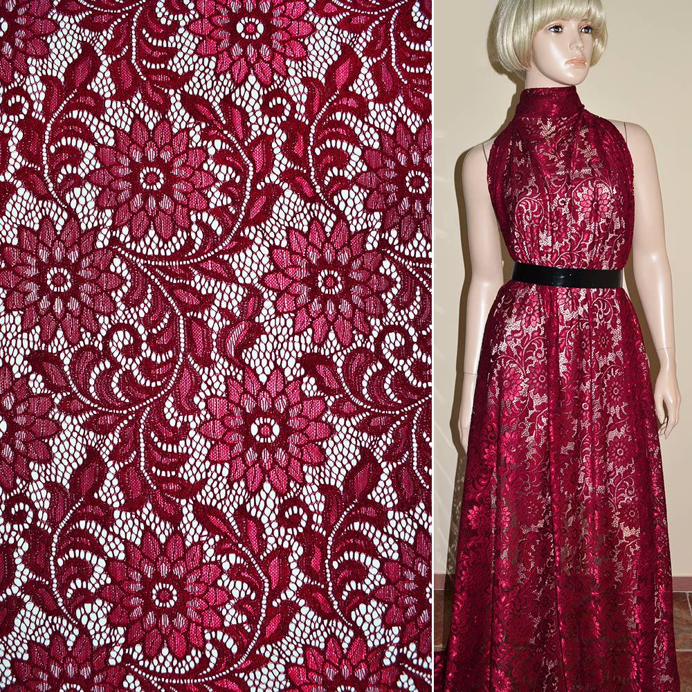 Ткань кружевное полотно стрейч веточка с цветами ширина 150 см Красный (11149.006) - фото 3 Ткань кружевное полотно стрейч веточка с цветами ширина 150 см Красный (11149.006) - фото 3