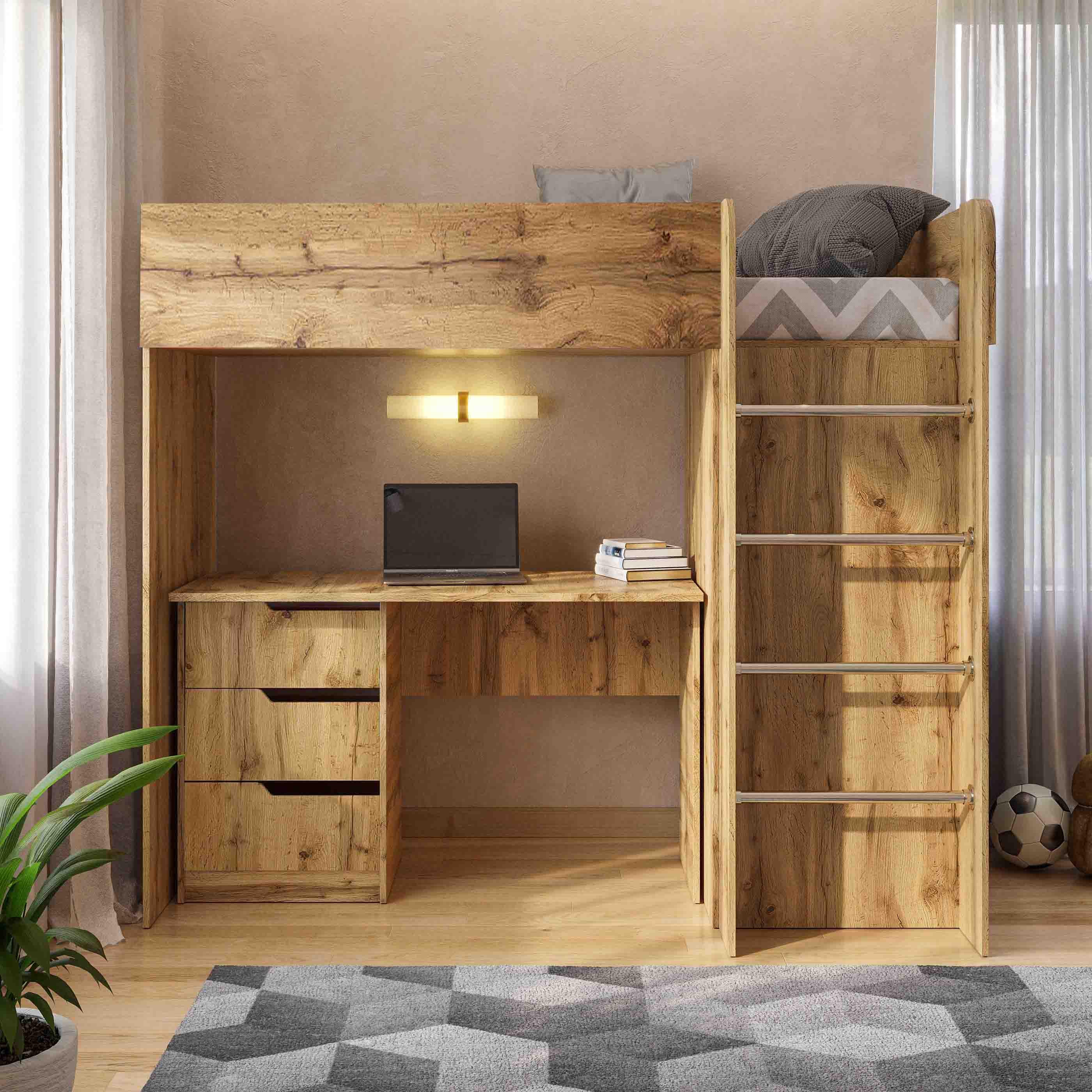 Комплект для детской BED-ROOM 3 кровать со шкафом и письменный стол 1940x1020x1690 мм Дуб Тахо