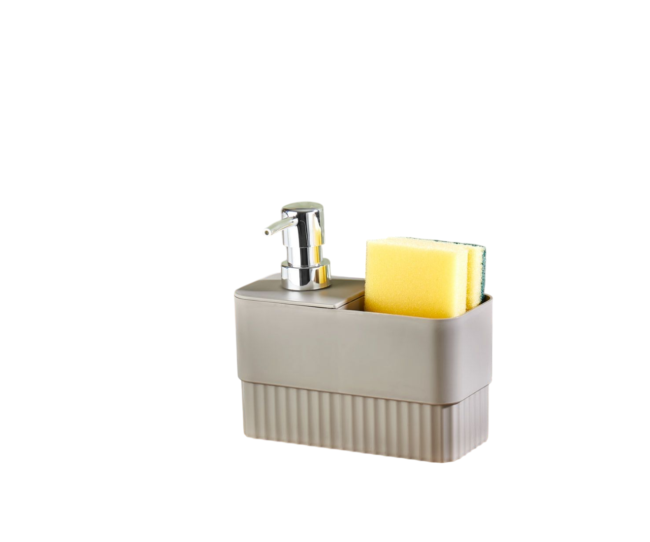 Дозатор для жидкого мыла/моющего средства на кухню с карманом для мочалки Бежевый