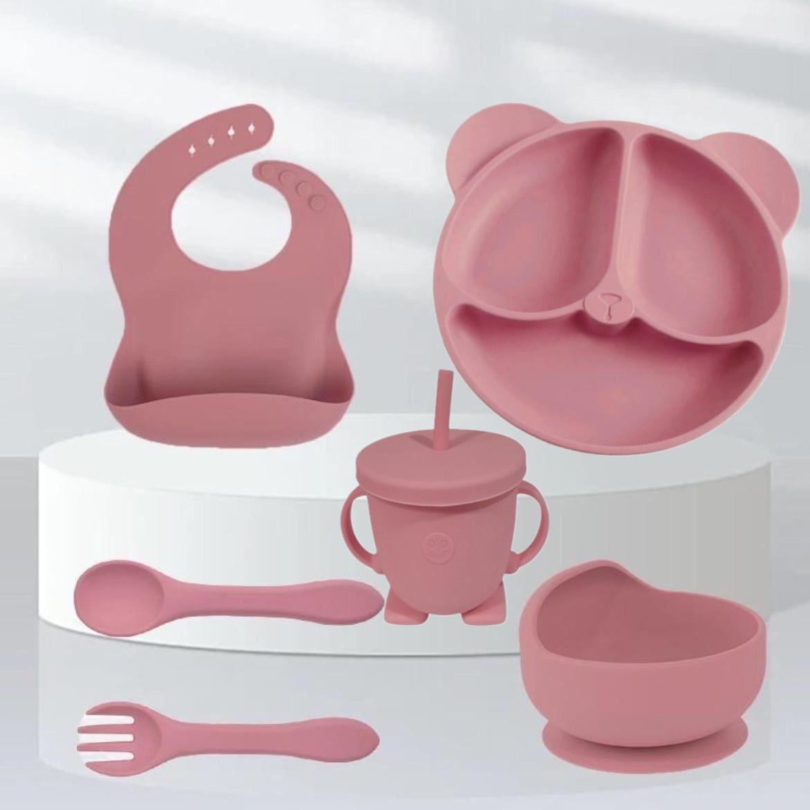 Набір дитячого силіконового посуду для першого прикорму RNSHS-6 на присосках 6 пр. Винний (2133)