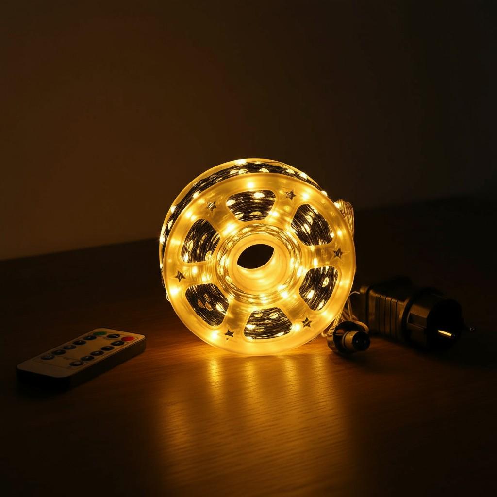 Гирлянда-нить Роса сетевая с пультом на медном проводе 200 м 2000LED Зеленый/Желтый (2000L200MGY) - фото 1