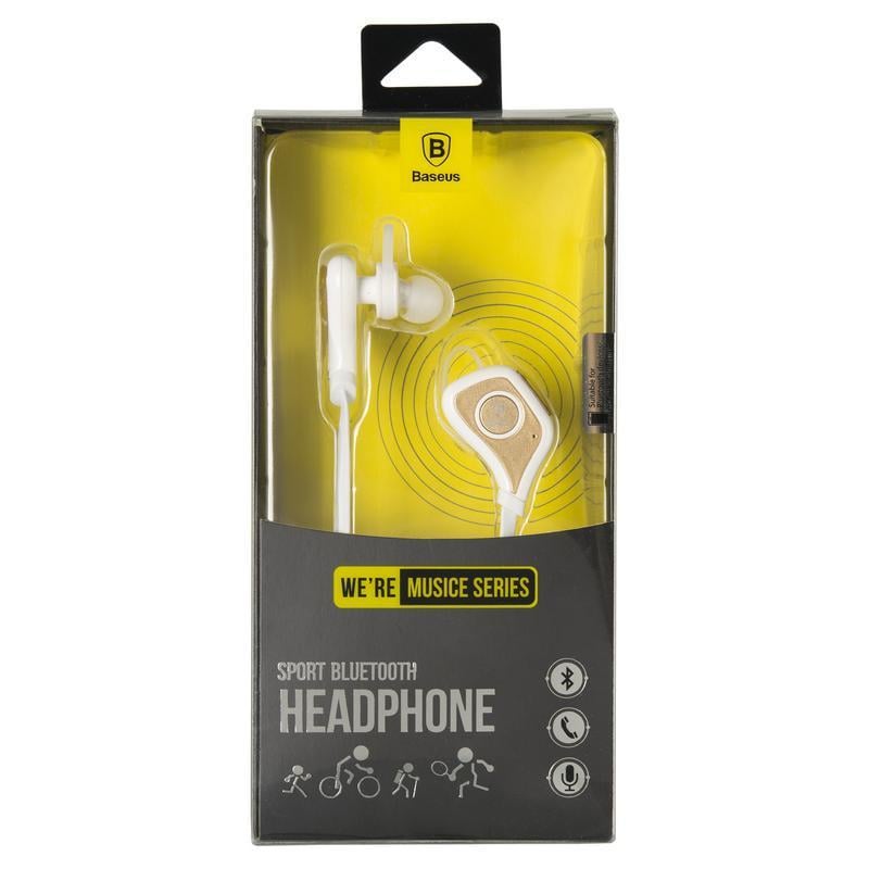 Гарнітура Bluetooth Baseus Stereo Bluetooth Headset Musice Sport Series білий/Gold - фото 2