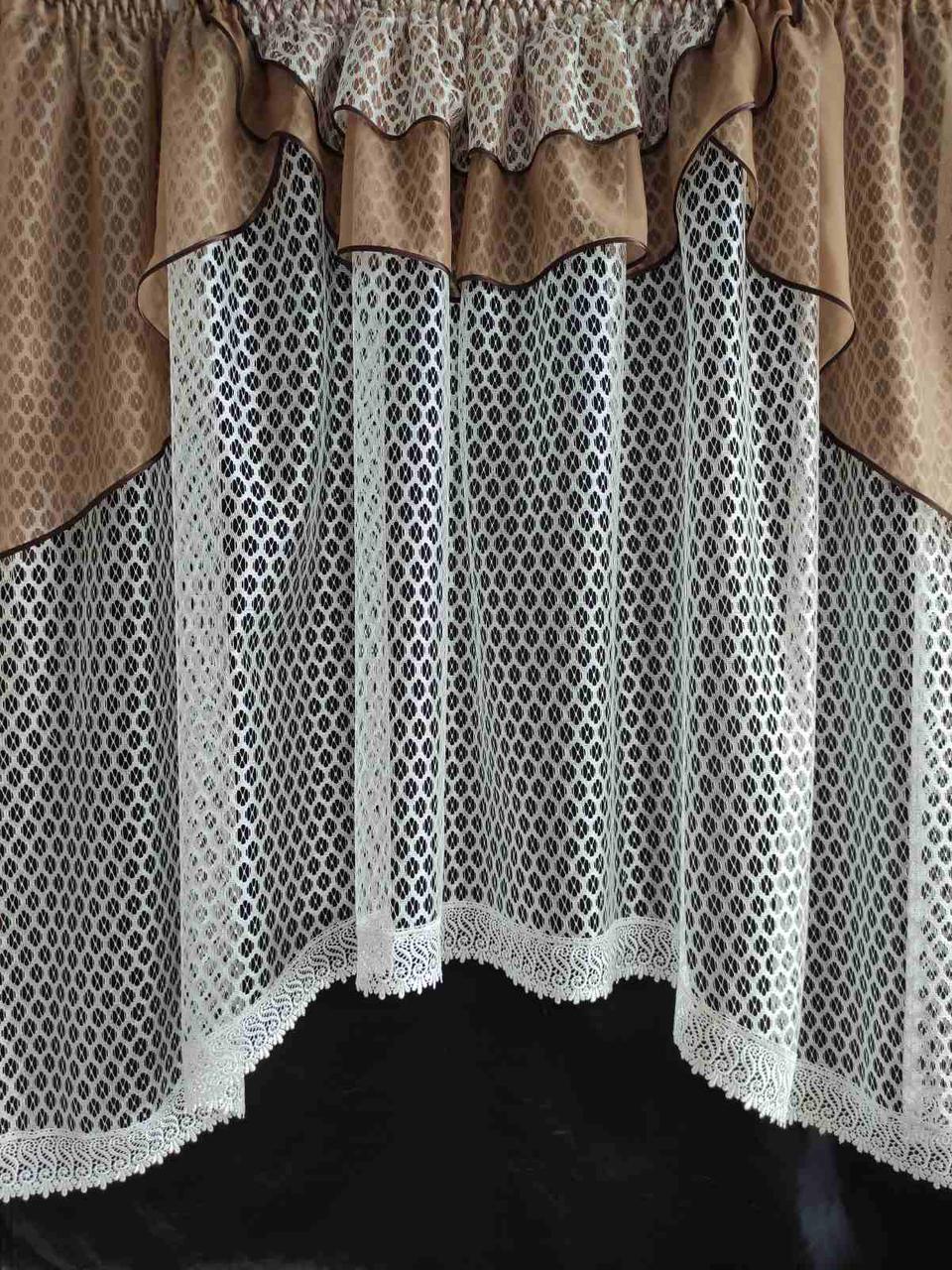 Занавеска Белла сетка с шифоновым ламбрекеном 285х170 см Белый с коричневым (кр-02) - фото 1 Занавеска Белла сетка с шифоновым ламбрекеном 285х170 см Белый с коричневым (кр-02) - фото 1