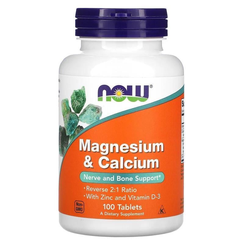 Магний и Кальций Now Foods Magnesium Calcium с цинком и витамином Д3 100 таблеток