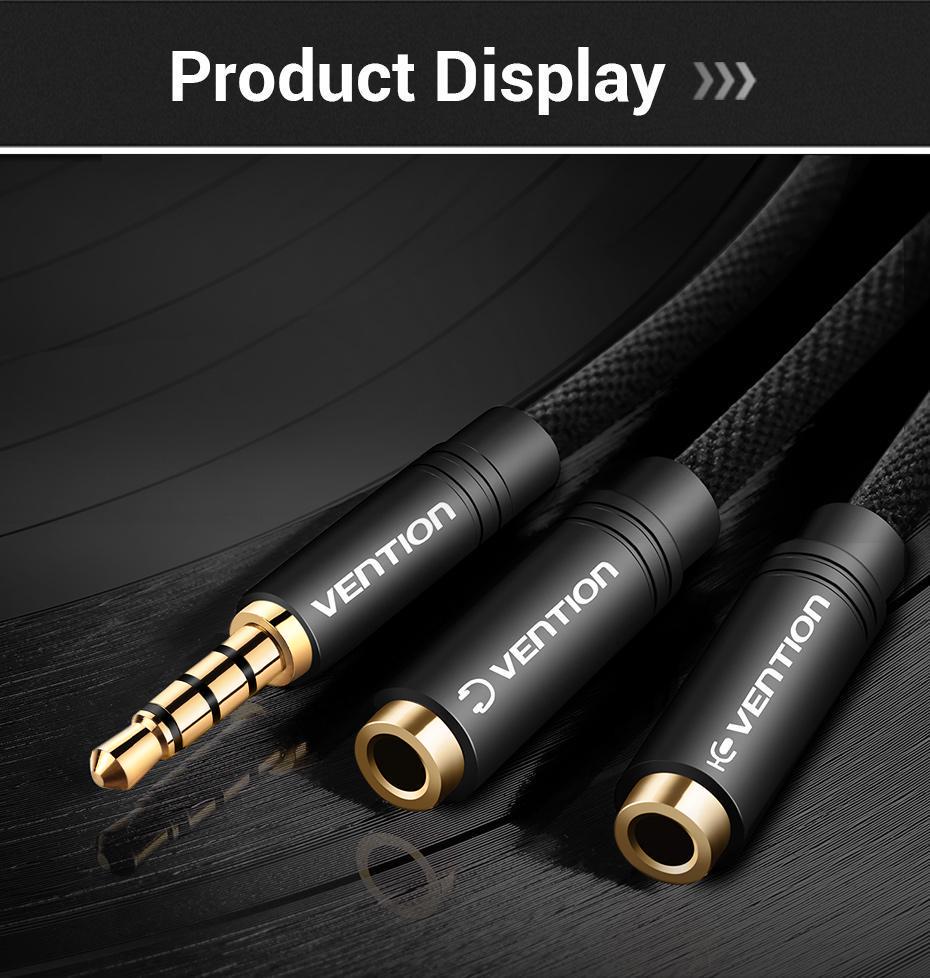 Перехідник Vention 3.5 мм minijack-2х3.5 мм/minijack AUX 4-піновий нейлонове обплетення TRRS 0,3 м Чорний (BBMBY) - фото 14 Перехідник Vention 3.5 мм minijack-2х3.5 мм/minijack AUX 4-піновий нейлонове обплетення TRRS 0,3 м Чорний (BBMBY) - фото 14