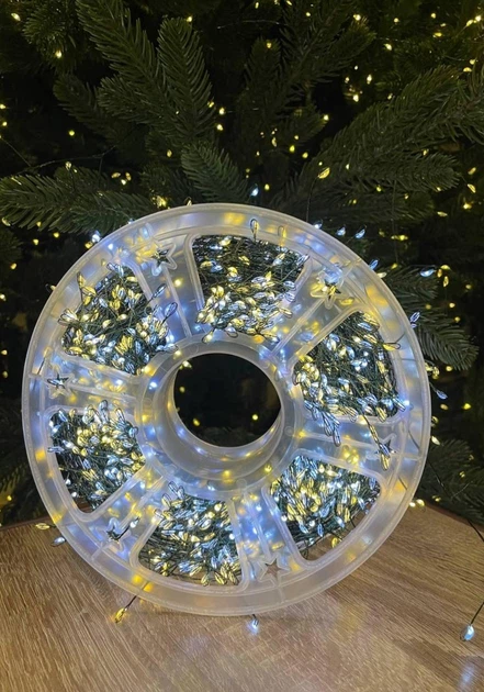Гирлянда мишура ФЛЭШ Хвойная лапа с зеленой проволокой 100 м 3000 LED от розетки 8 режимов Теплый белый