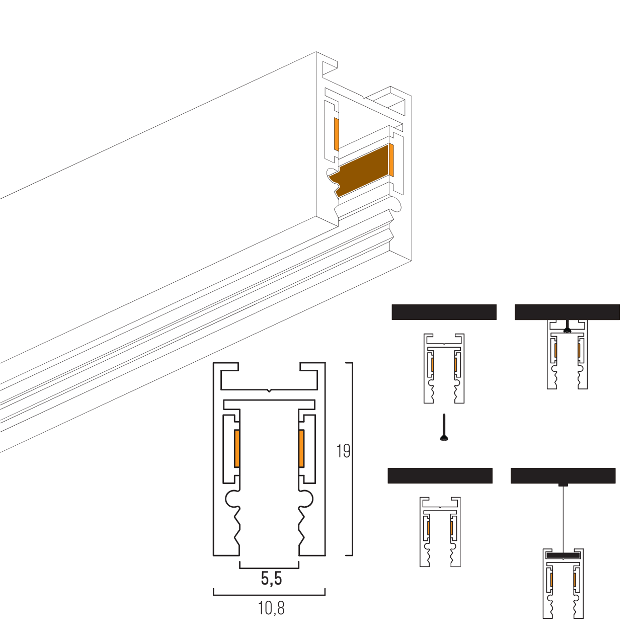 Шинопровод магнитный трековый MERALLI 24V накладной и подвесной 1 м Черный (TRSHNP100) - фото 3 Шинопровод магнитный трековый MERALLI 24V накладной и подвесной 1 м Черный (TRSHNP100) - фото 3