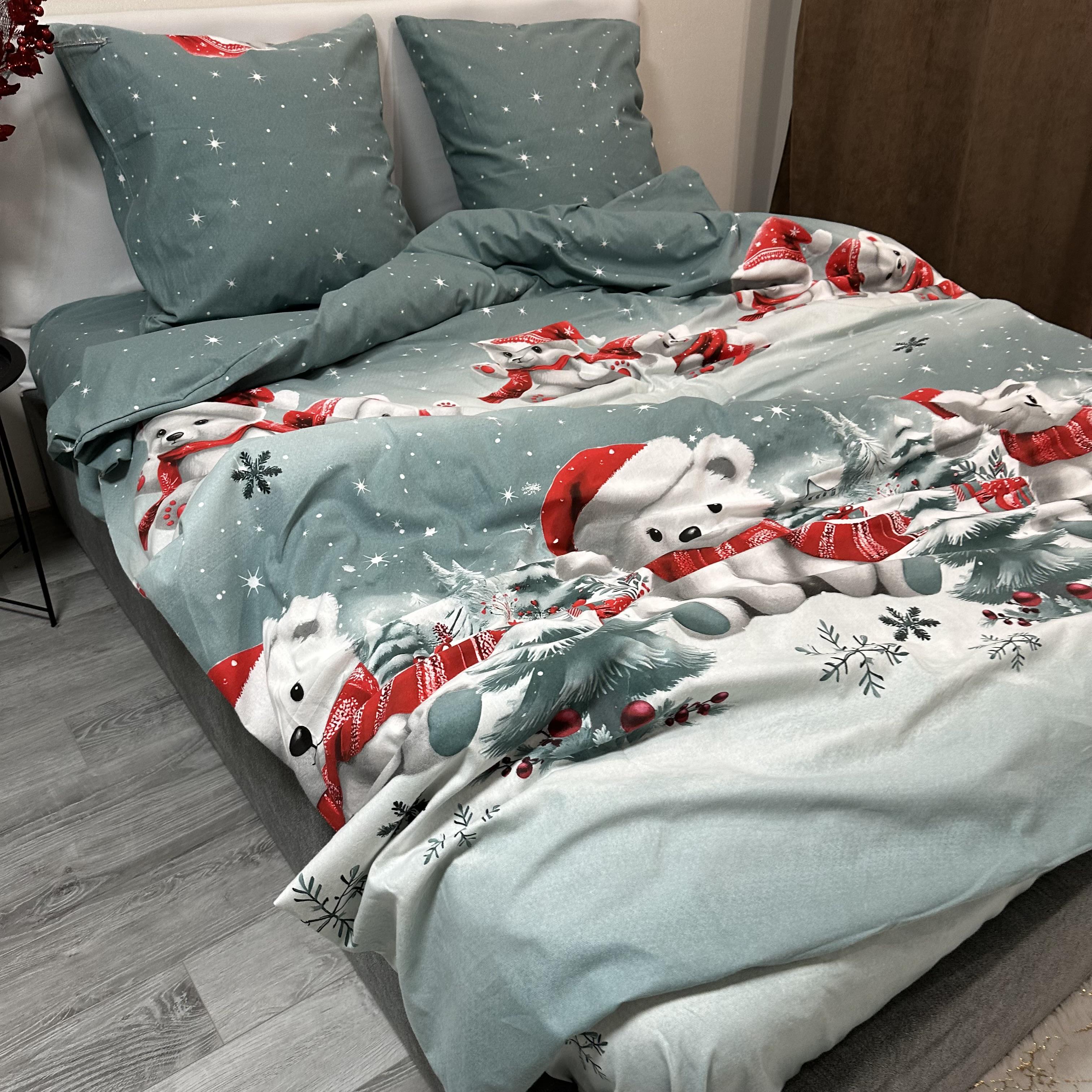Комплект постільної білизни байкова Зимовий євро Сірий (байка 5-3) - фото 2