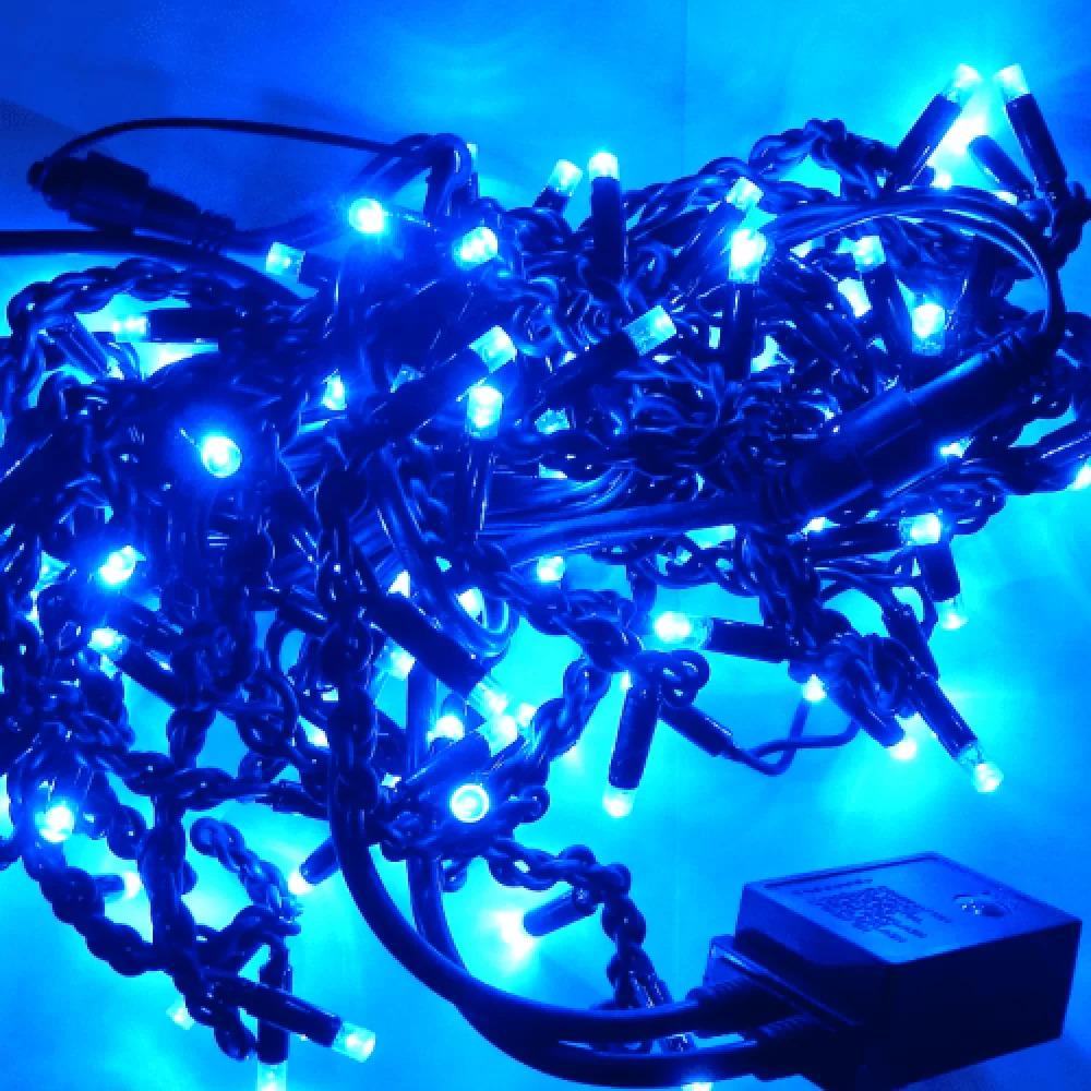 Гирлянда уличная Бахрома LED 100 черный провод Синий (1-44/1-51)