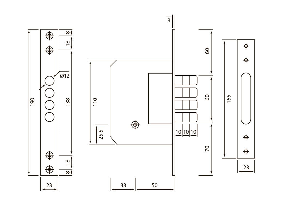 Замок врізний додатковий Siba 10189/4MF 5KEY B 50 мм Хром (10189/4MF CP 5KEY) - фото 2