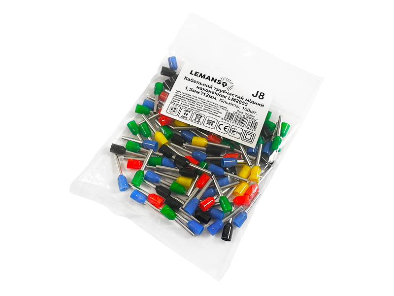 Наконечники кабельные трубчатые Lemanso LM2655 1,5 кв. мм 12 мм 100 шт. (8634)