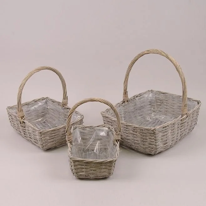 Комплект кошиків з лози Flora 3 шт. Сірий (37546) - фото 2 Комплект кошиків з лози Flora 3 шт. Сірий (37546) - фото 2