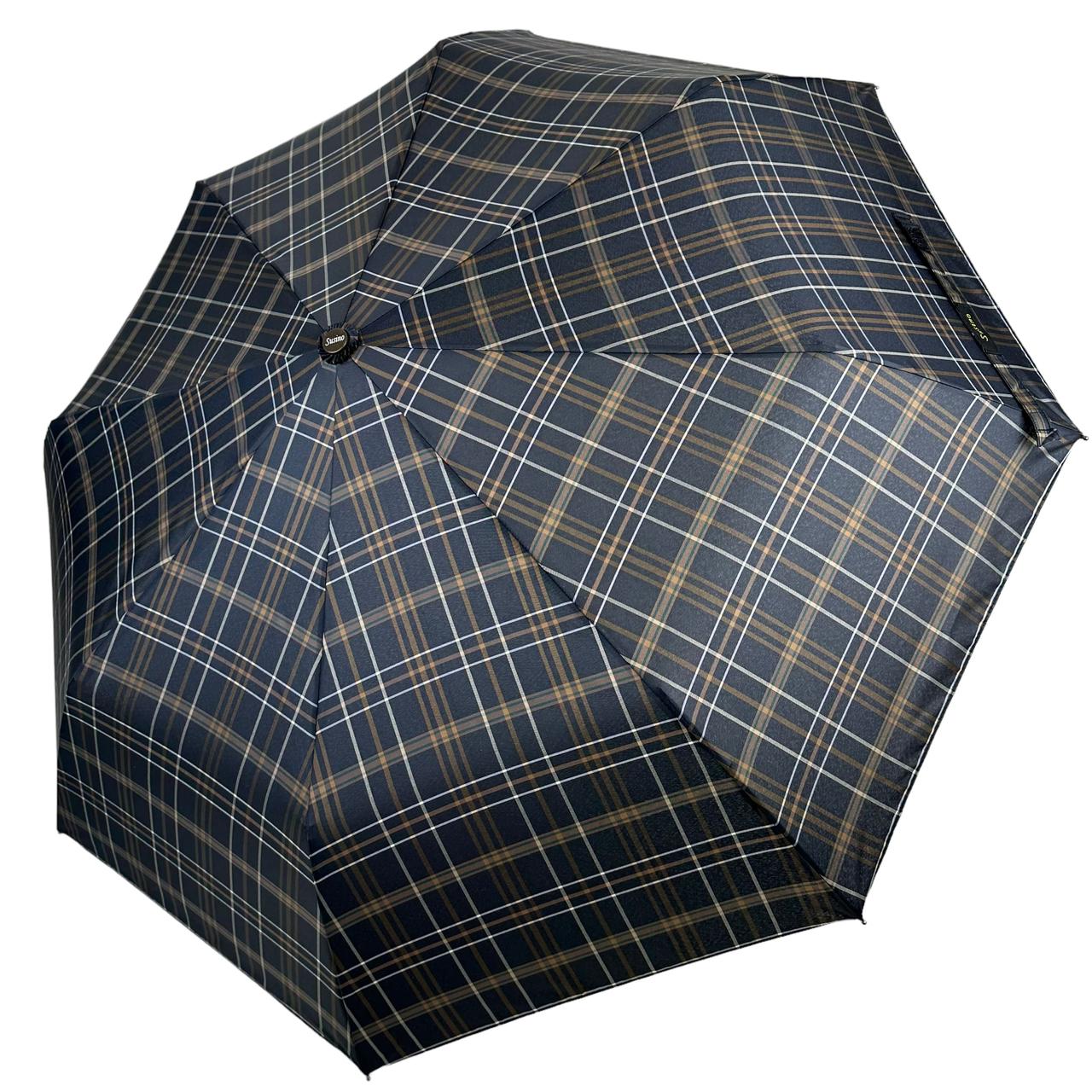 Зонт полуавтомат Susino в клеточку 8 карбоновых спиц Коричневый (Sys 02076-2)