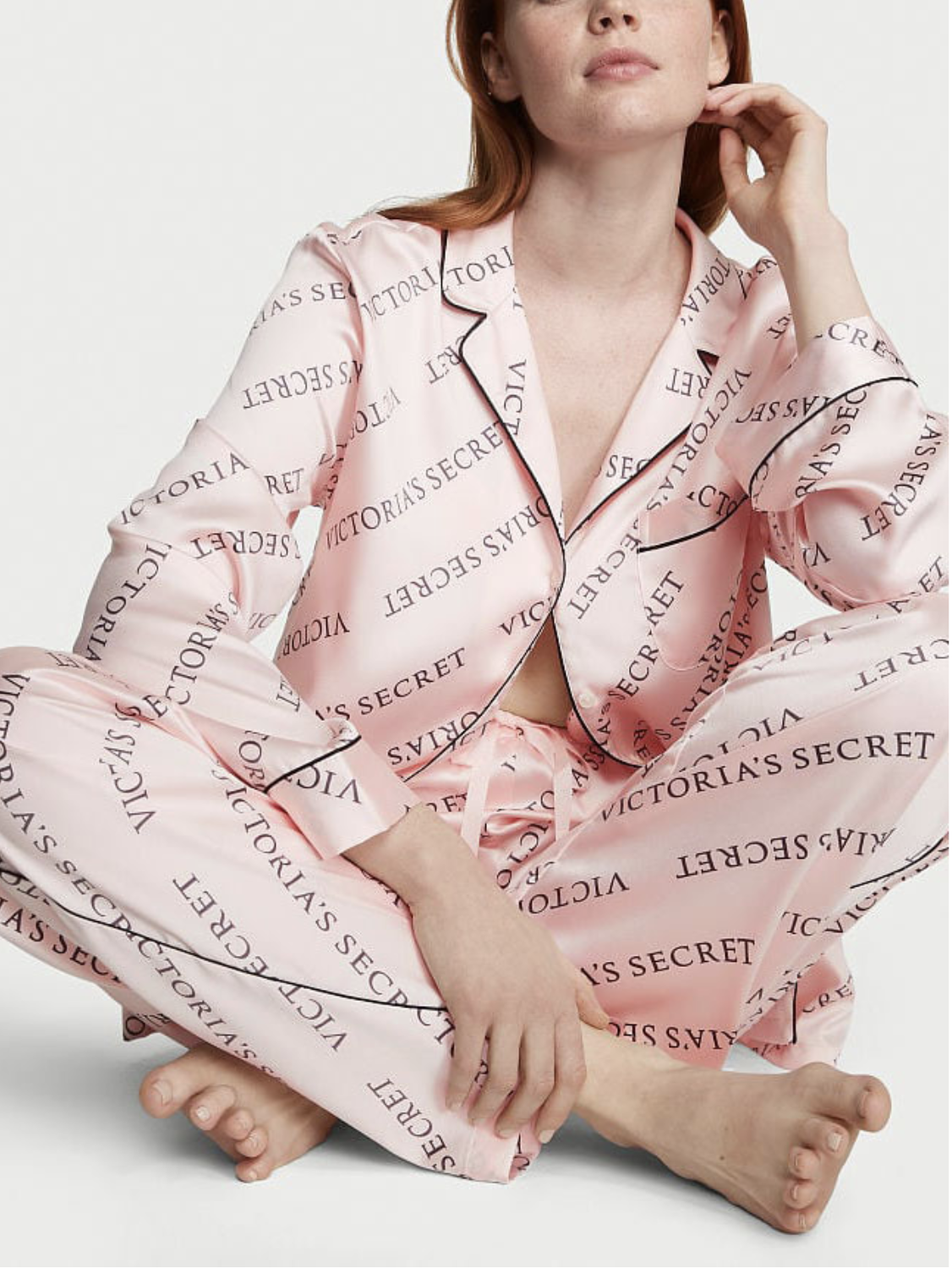 Піжама Victoria's Secret Satin Long Pajama Set Рожевий (VS000001) - фото 1