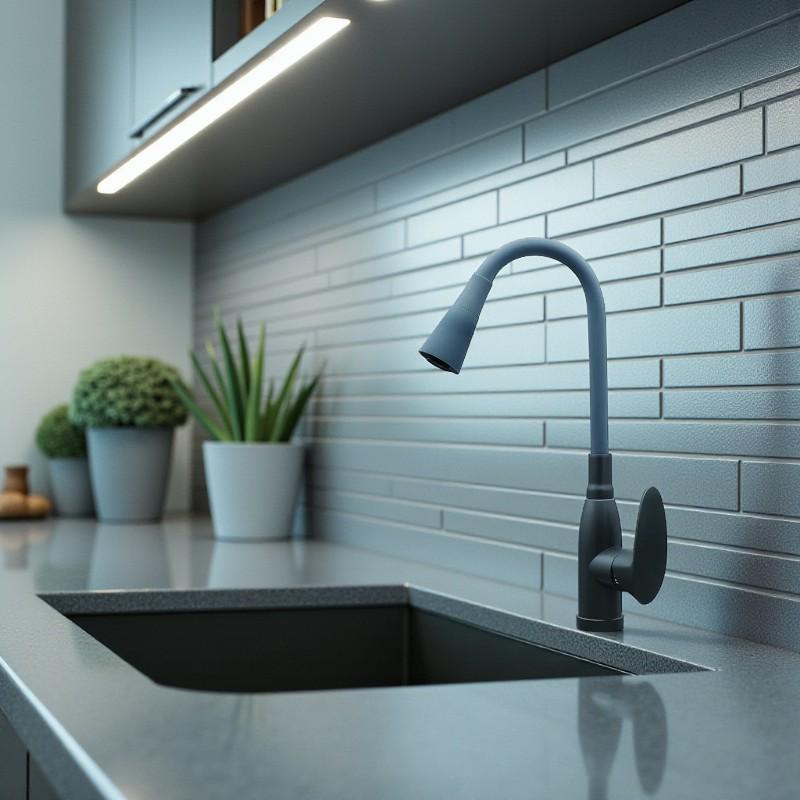 Смеситель для кухни PLAMIX CEZAR-011-B с гибким изливом высокий однорычажный пластик Графит (b-PM0720) - фото 2 Смеситель для кухни PLAMIX CEZAR-011-B с гибким изливом высокий однорычажный пластик Графит (b-PM0720) - фото 2