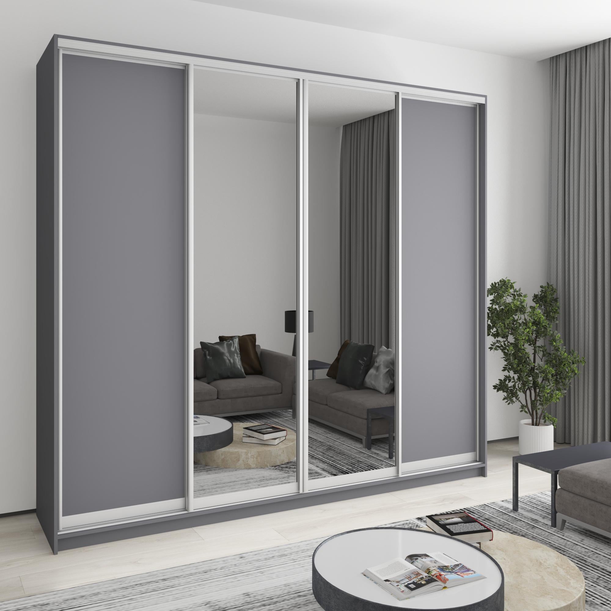 Шкаф-купе четырехдверный MebelStar Комбо AL 2 ДСП/2 зеркала 260x60x240 см Антрацит (MBS-13335)