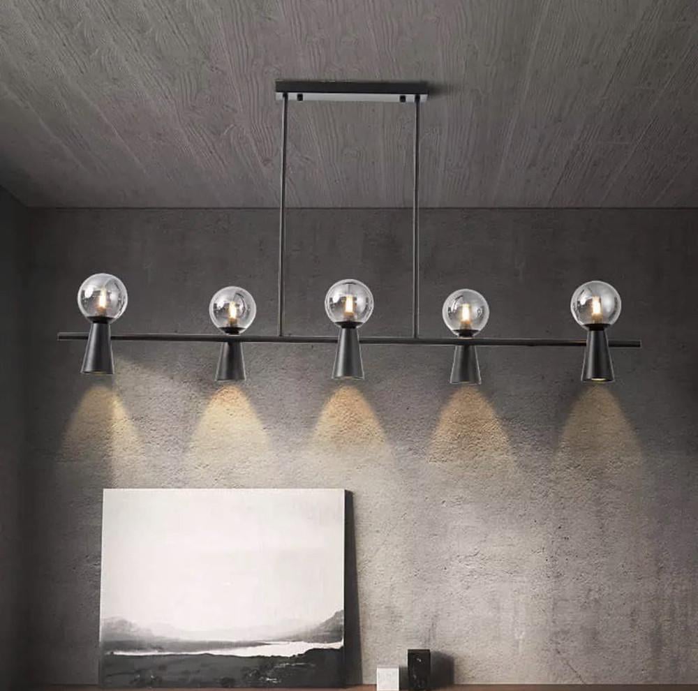 Люстра подовжена з 5 графітовими плафонами на 2 джерела світла Чорний (LF_YG 8006 BK-B) - фото 1