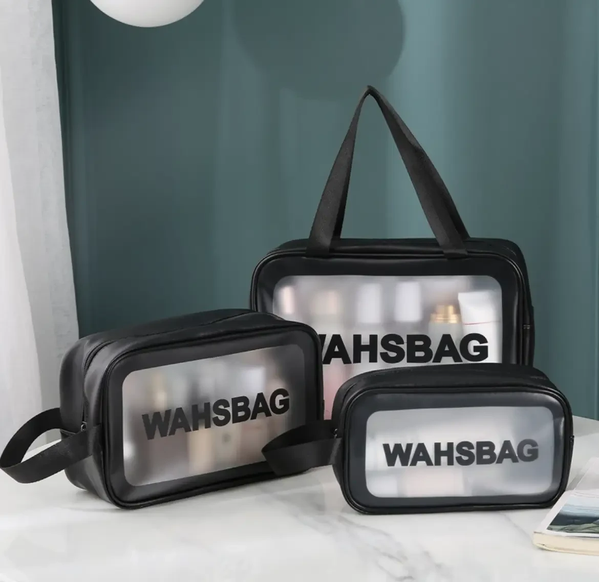 Комплект косметичок-органайзерів 3в1 водонепроникний прозорий Чорний (2449069662)