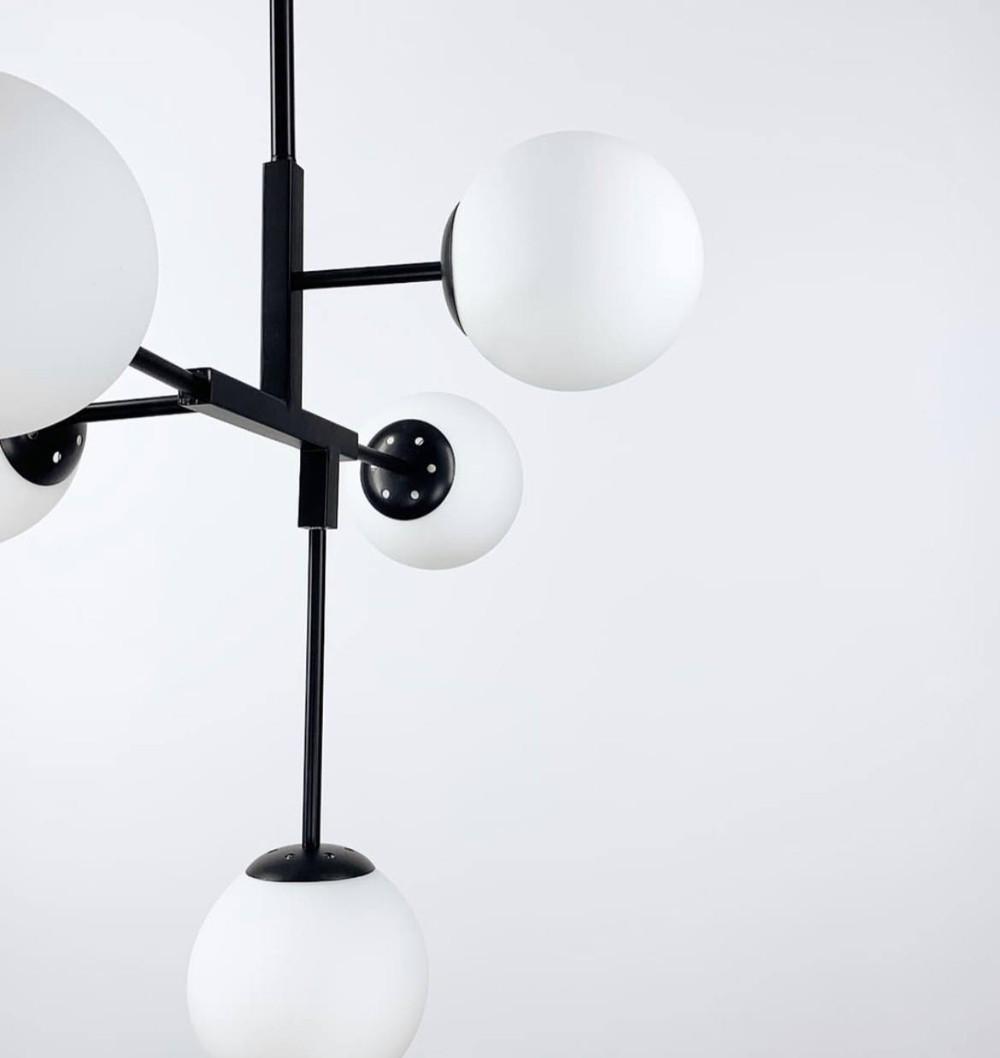 Люстра у каскадному каркасі з білими плафонами Чорний (AOC 17/5 BK+WT) - фото 3