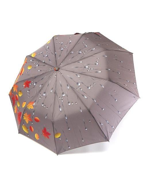 Зонтикик женский Susino автомат на 9 спиц с осенними листьями Серый (№3030)