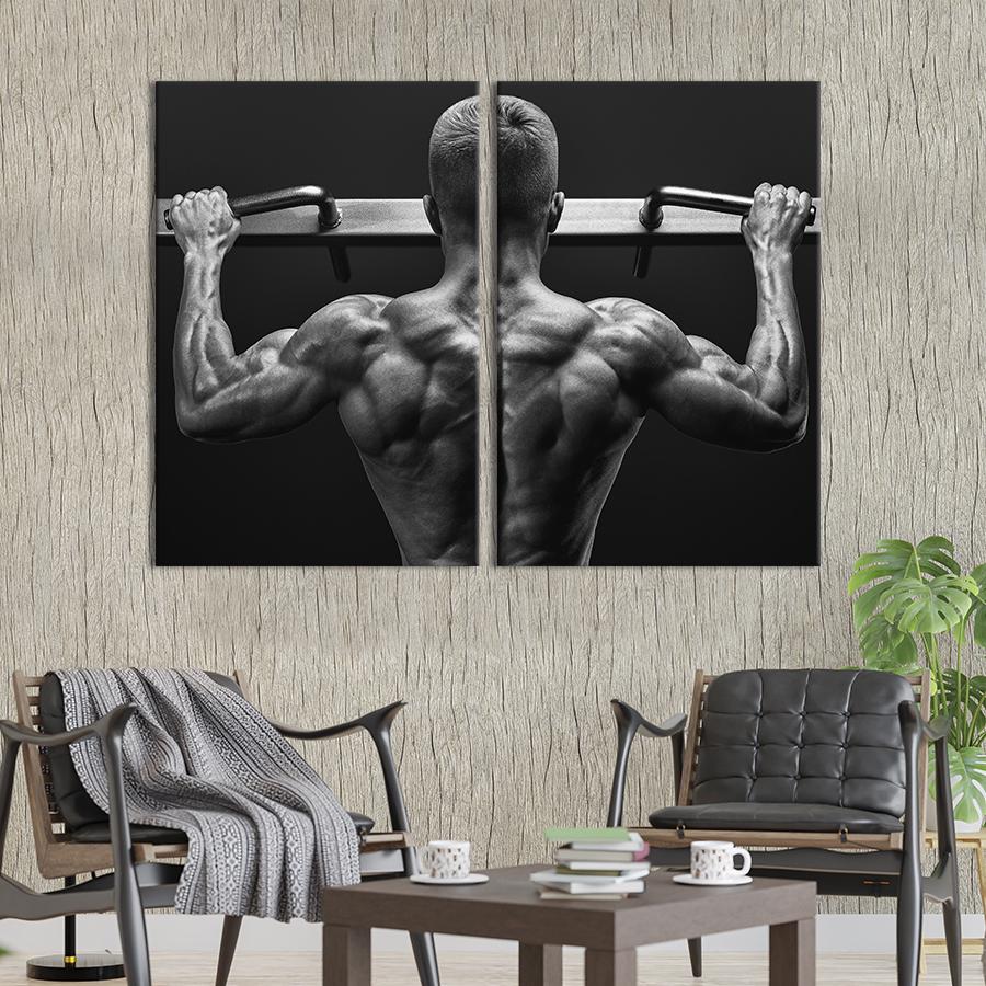 Настенный декор диптих картина на холсте для интерьера Парень на турнике 165x122 см (485-2)