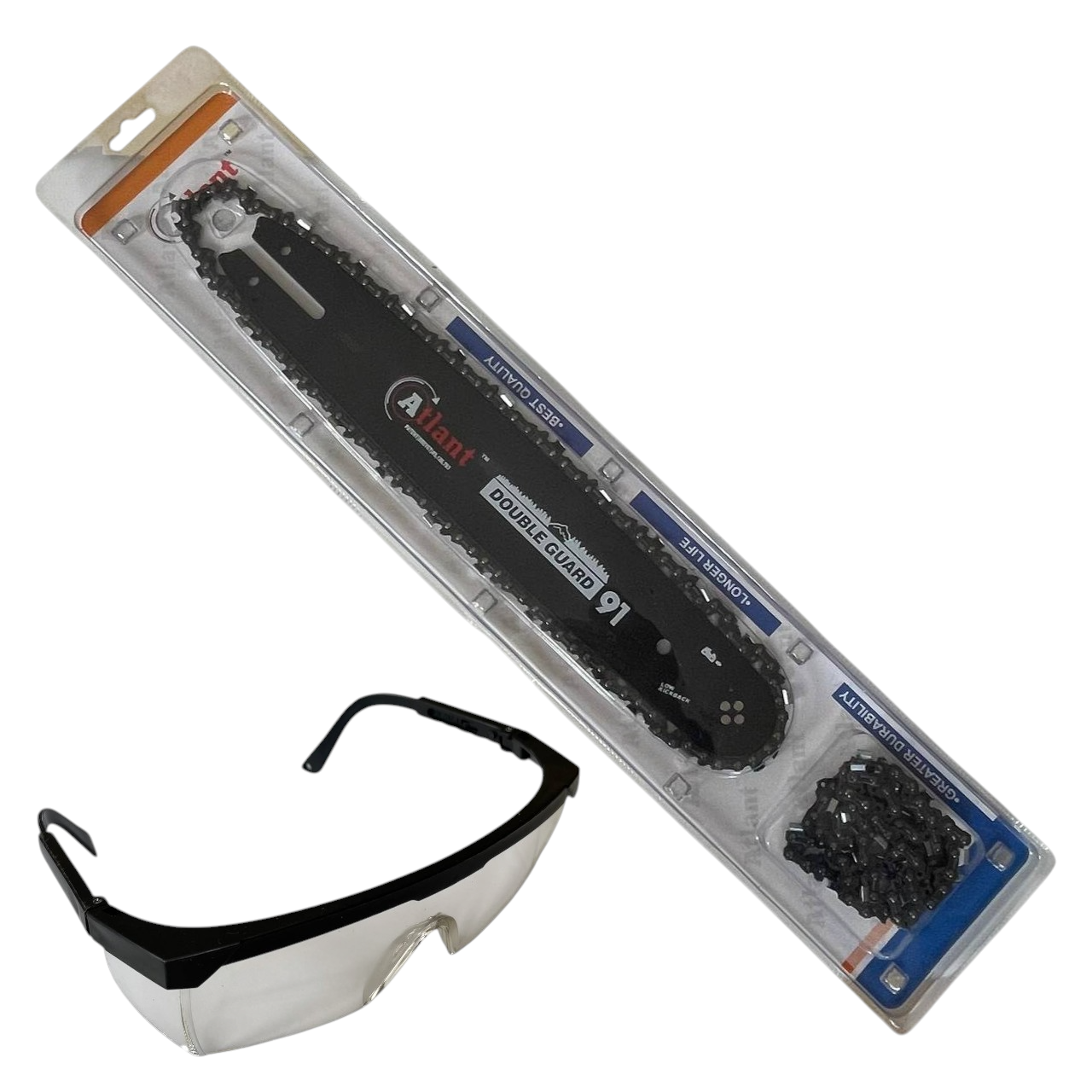 Набір шина 40 см 15" та 2 ланцюги 64 ланки 0,325 квадратний зуб для бензопил з захисними окулярами (2761292822)