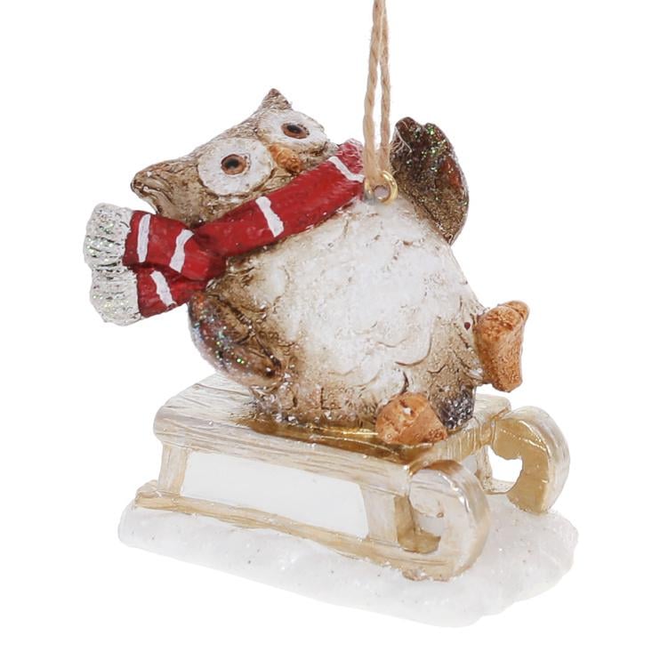 Декоративная фигурка на подвесе BonaDi Совушка-1 на санках 9 см (218-991)