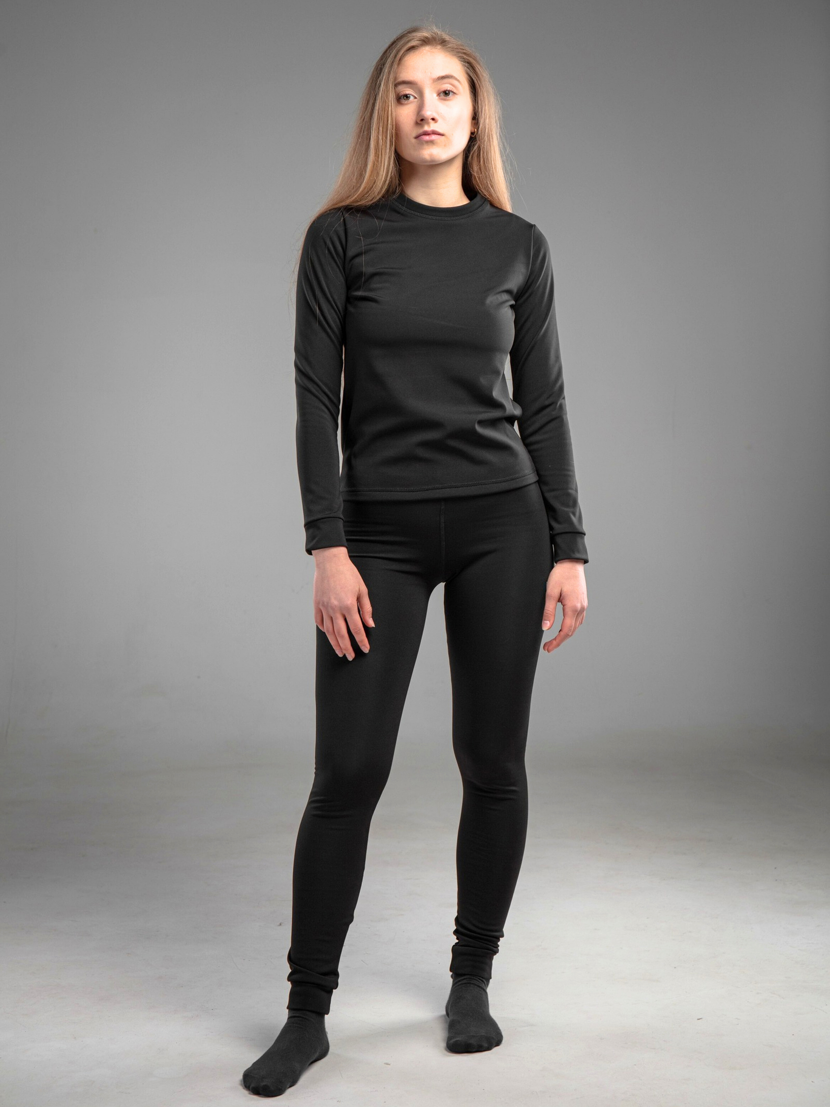 Термобілизна жіноча на мікрофлісі термолонгслів/термокальсони S Чорний (8199445106)