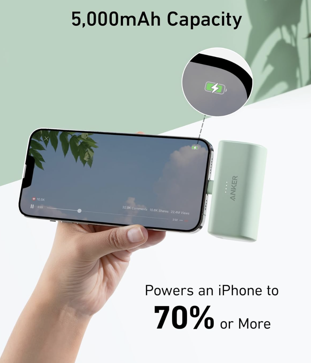 Повербанк Anker Nano з вбудованим складаним роз'ємом Lightning 5000 mAh Pink - фото 2