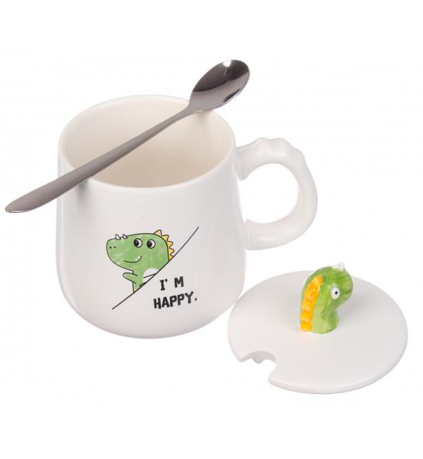 Чашка керамическая Дракоша с ложечкой и крышечкой 350 мл (514030)