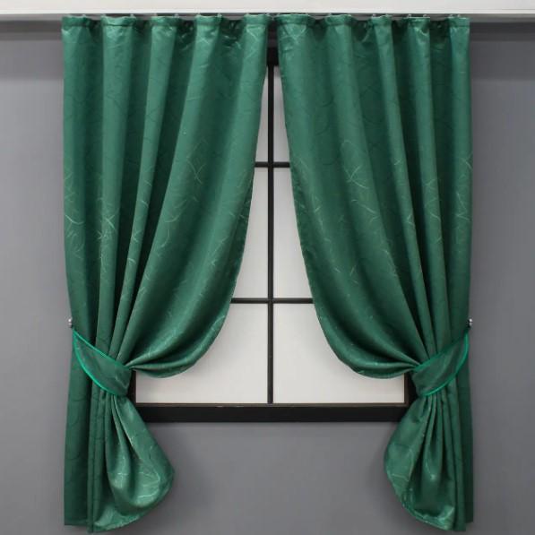 Шторы из льна Саванна 1,3х1,7 м 2 шт. Темно-зеленый (633ш)