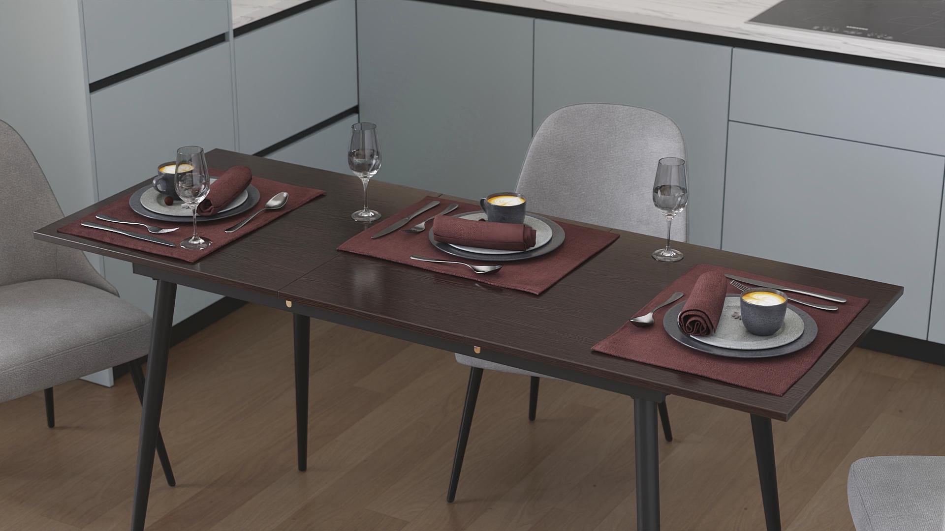 Обеденный стол раскладной Ferrum-decor Данди на конусных ногах металл/ДСП 16 мм 75x120/160x70 см Черный/Венге Магия (FRD-106779)