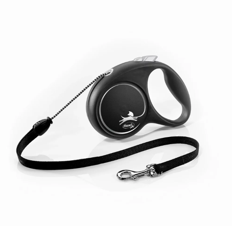 Повідець-рулетка для собак Flexi Black Design M з тросом 5 м до 20 кг Сріблястий (10275)