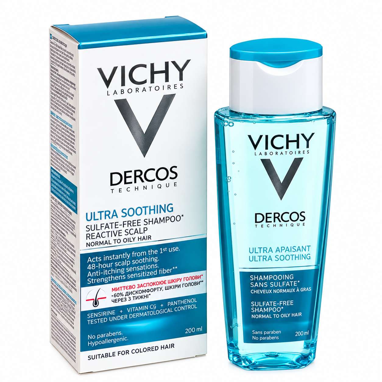 Шампунь успокаивающий Vichy Dercos Ultra для нормальных и жирных волос 200 мл (1988042513)