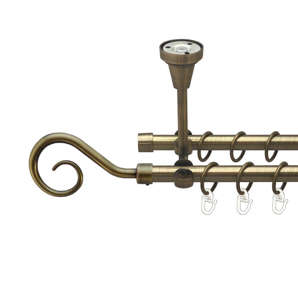 Карниз Orvit Гак металевий дворядний відкритий до стелі гладка труба кільце металеве 16/16 мм 300 см Антик (00-00016878)