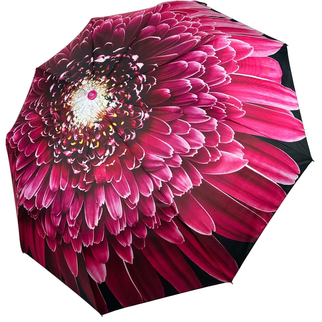 Парасоля жіноча напівавтомат Toprain з принтом квітки 9 спиць Рожевий (0703-3)