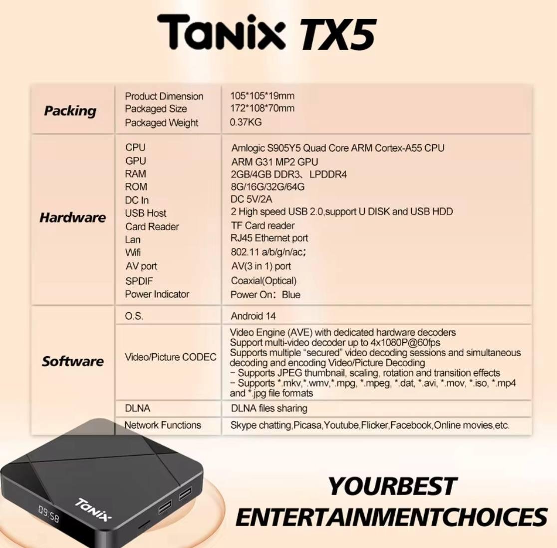 Приставка смарт ТВ Tanix TX5 S905Y5 4/32 Гб Smart TV Box Android 14 и прошивка - фото 5 Приставка смарт ТВ Tanix TX5 S905Y5 4/32 Гб Smart TV Box Android 14 и прошивка - фото 5