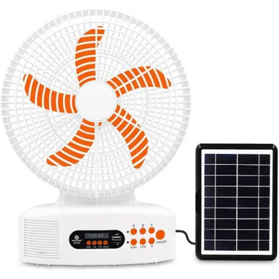 Вентилятор акумуляторний 12″ EP-312 із сонячною панеллю Bluetooth FM-радіо та LED-підсвіткою