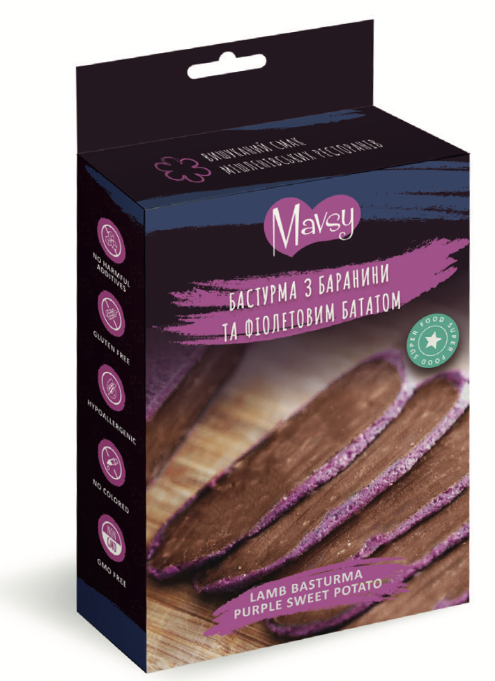 Лакомство для собак Mavsy Refined jerky бастурма из баранины и фиолетовым бататом 100 г (800826)