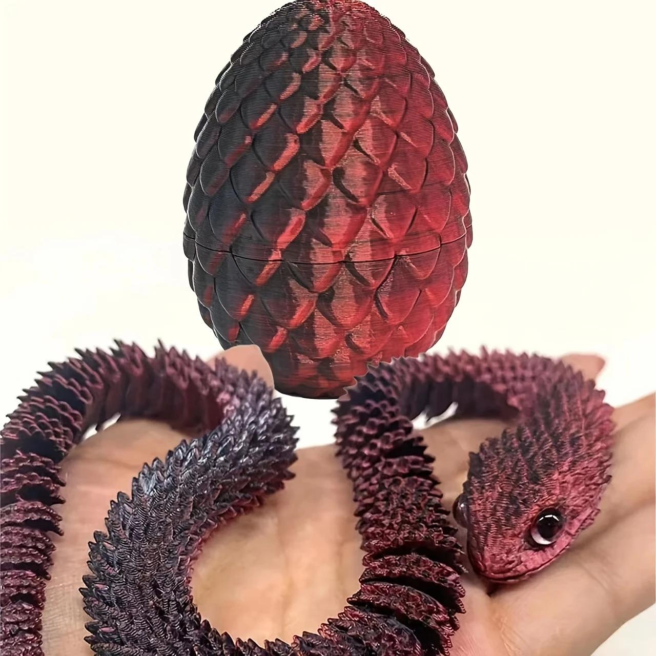 Игрушка антистресс 3D-печатный подвижная Змея с яйцом из PLA 30 см Red