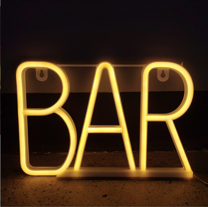Неоновая вывеска декоративная "BAR" на батарейках/USB 29x14,5x2 см Желтый